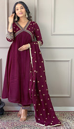 Amazing Wine Color Vichitra Fabric Designer Suit