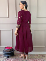Amazing Wine Color Vichitra Fabric Designer Suit