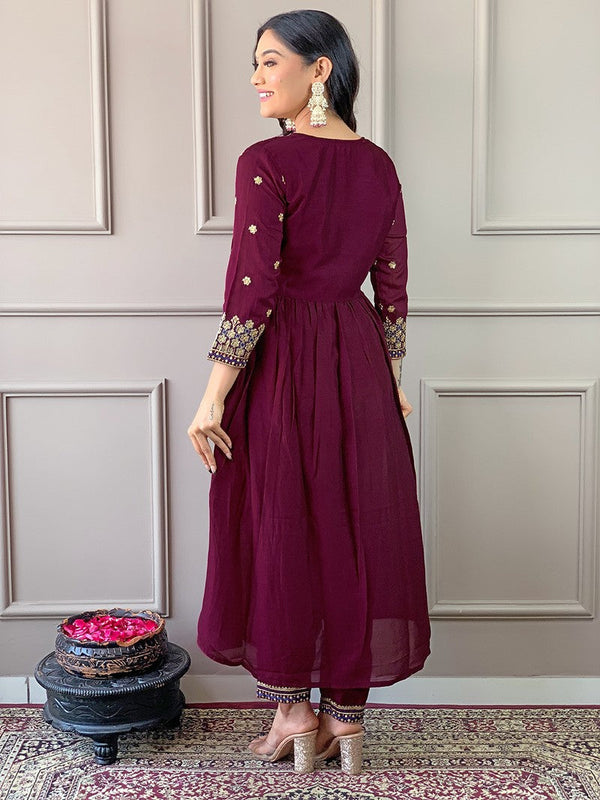 Amazing Wine Color Vichitra Fabric Designer Suit