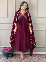 Amazing Wine Color Vichitra Fabric Designer Suit