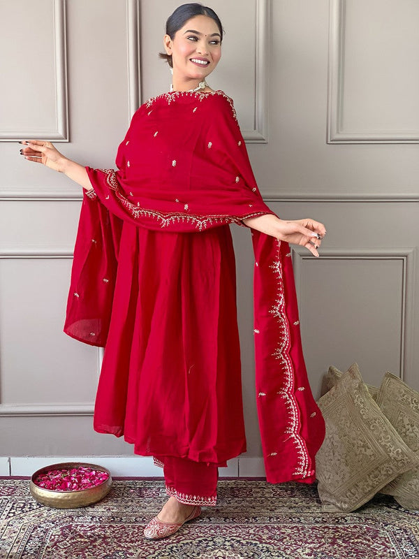 Amazing Red Color Vichitra  Fabric Designer Suit