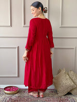 Amazing Red Color Vichitra  Fabric Designer Suit