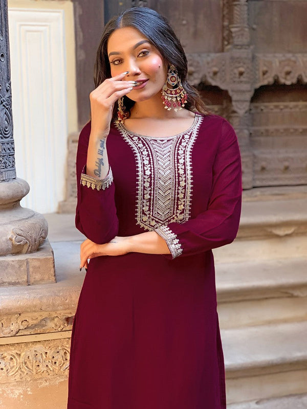 Amazing Wine Color Vichitra  Fabric Designer Suit