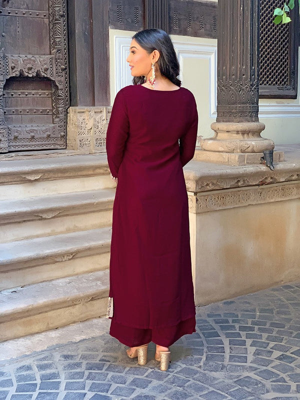 Amazing Wine Color Vichitra  Fabric Designer Suit