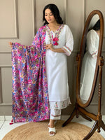 Amazing White Color Chanderi Fabric Designer Suit