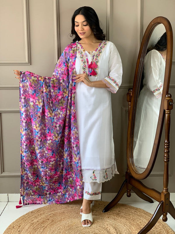 Amazing White Color Chanderi Fabric Designer Suit