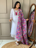 Amazing White Color Chanderi Fabric Designer Suit