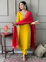 Amazing Mustard Color Chanderi Fabric Designer Suit