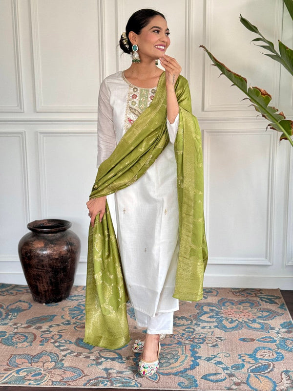 Amazing White Color Viscose  Fabric Designer Suit