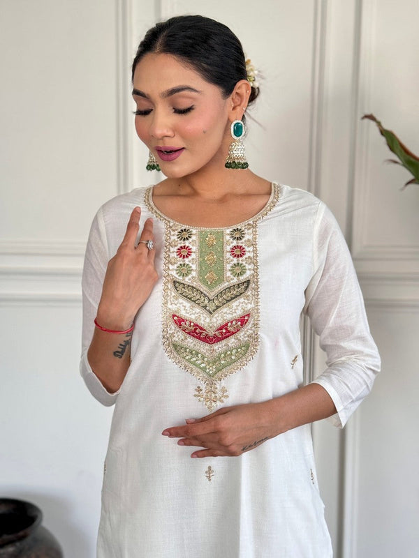 Amazing White Color Viscose  Fabric Designer Suit