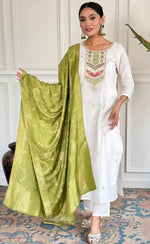 Amazing White Color Viscose  Fabric Designer Suit