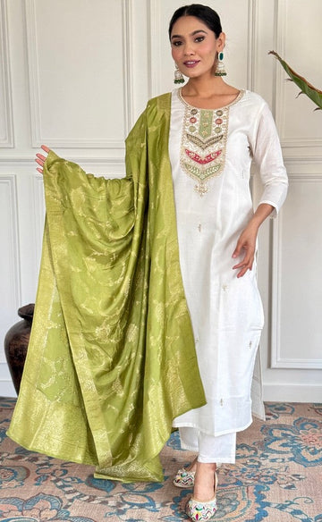 Amazing White Color Viscose  Fabric Designer Suit