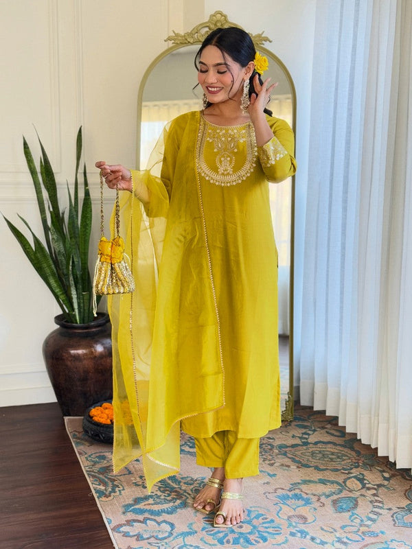 Amazing Green Color Rayon  Fabric Designer Suit