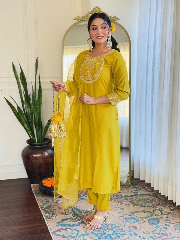 Amazing Green Color Rayon  Fabric Designer Suit