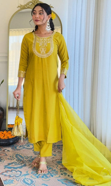 Amazing Green Color Rayon  Fabric Designer Suit
