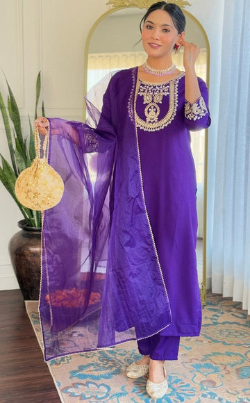 Amazing Purple Color Rayon  Fabric Designer Suit