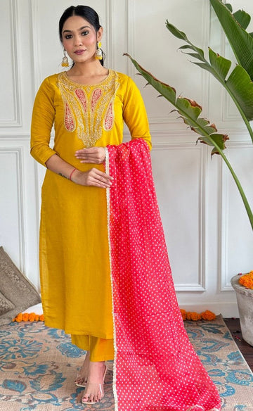 Amazing Mustard Color Viscose Fabric Designer Suit