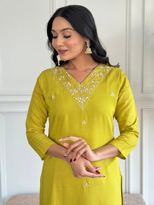Amazing Green Color Rayon  Fabric Designer Suit