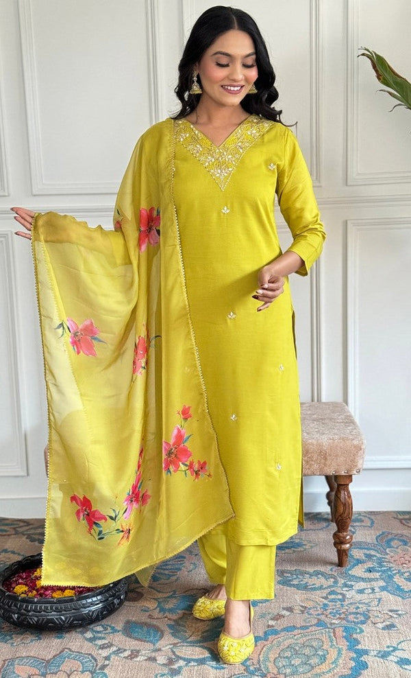 Amazing Green Color Rayon  Fabric Designer Suit