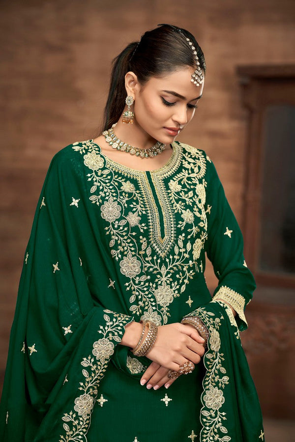 Divine Green Color Vichitra Fabric Partywear Suit