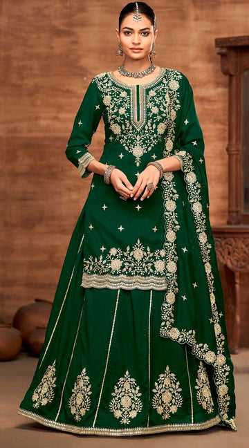 Divine Green Color Vichitra Fabric Partywear Suit