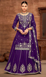 Divine Purple Color Vichitra Fabric Partywear Suit