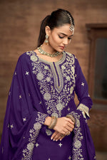 Divine Purple Color Vichitra Fabric Partywear Suit