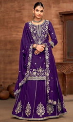 Divine Purple Color Vichitra Fabric Partywear Suit