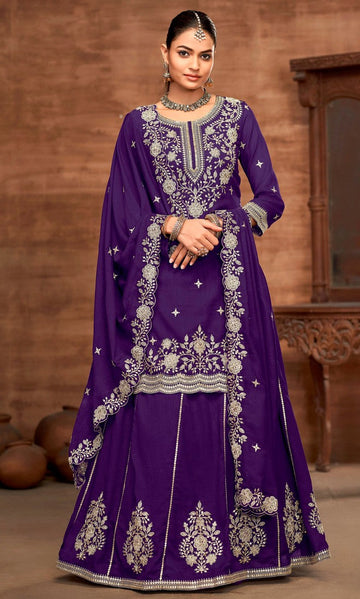 Divine Purple Color Vichitra Fabric Partywear Suit