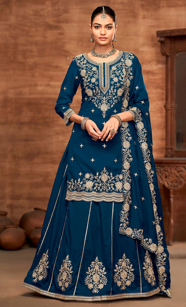 Divine Teal  Color Vichitra Fabric Partywear Suit
