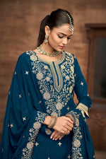 Divine Teal  Color Vichitra Fabric Partywear Suit