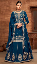 Divine Teal  Color Vichitra Fabric Partywear Suit