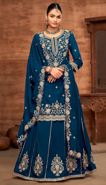 Divine Teal  Color Vichitra Fabric Partywear Suit