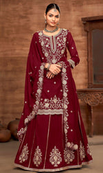 Divine Maroon Color Vichitra Fabric Partywear Suit