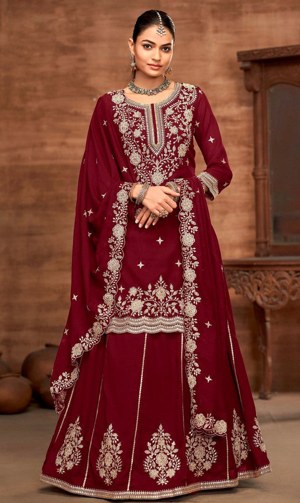 Divine Maroon Color Vichitra Fabric Partywear Suit