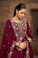 Divine Maroon Color Vichitra Fabric Partywear Suit