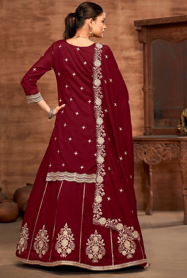 Divine Maroon Color Vichitra Fabric Partywear Suit