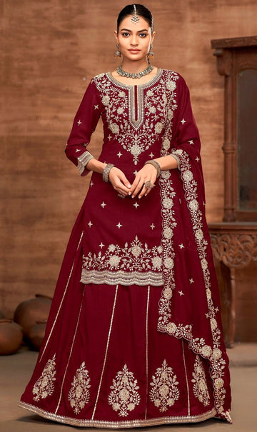 Divine Maroon Color Vichitra Fabric Partywear Suit