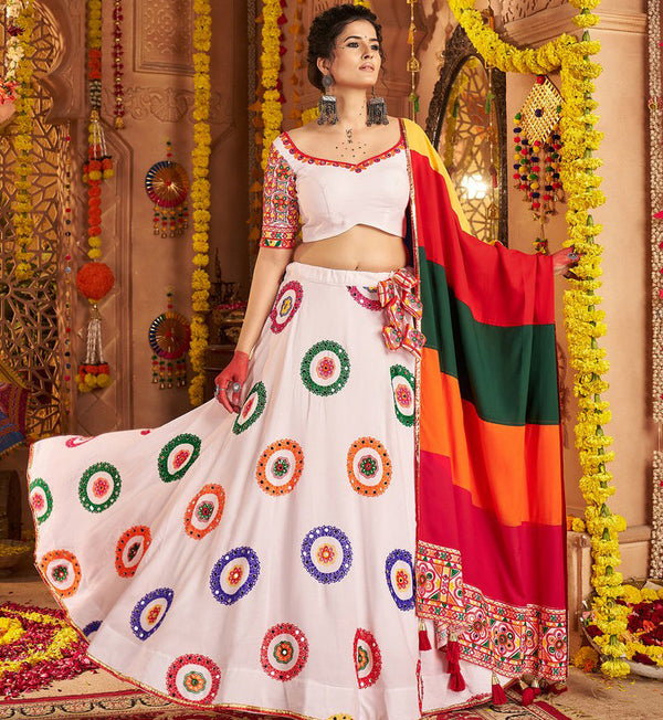Graceful White Color Viscose Fabric Party Wear Lehenga