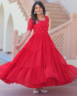 Striking Red Color Georgette Fabric Gown