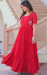 Striking Red Color Georgette Fabric Gown