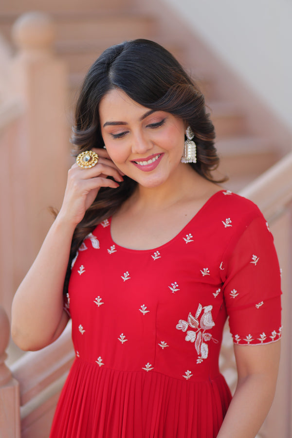 Striking Red Color Georgette Fabric Gown