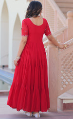Striking Red Color Georgette Fabric Gown