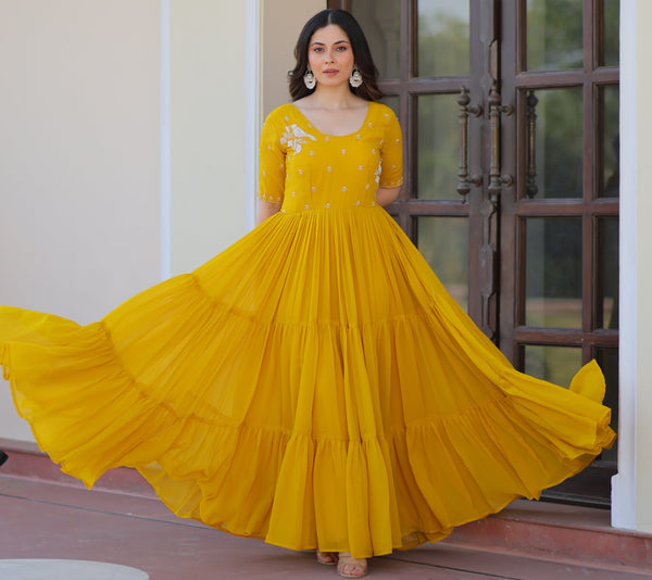 Striking Yellow Color Georgette Fabric Gown