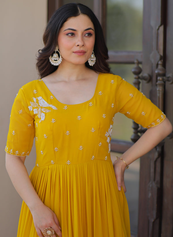 Striking Yellow Color Georgette Fabric Gown