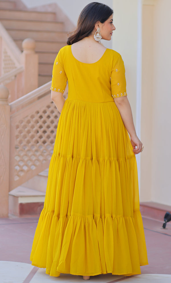 Striking Yellow Color Georgette Fabric Gown