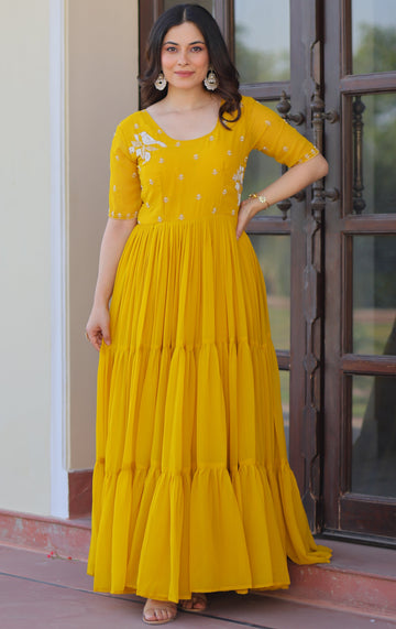 Striking Yellow Color Georgette Fabric Gown
