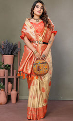 Amazing Orange Color Viscose Fabric Partywear Saree