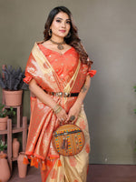 Amazing Orange Color Viscose Fabric Partywear Saree