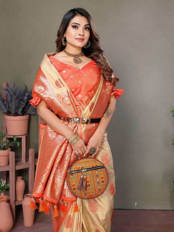 Amazing Orange Color Viscose Fabric Partywear Saree